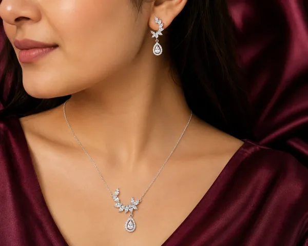 Crystal Blossom Teardrop Necklace Set
