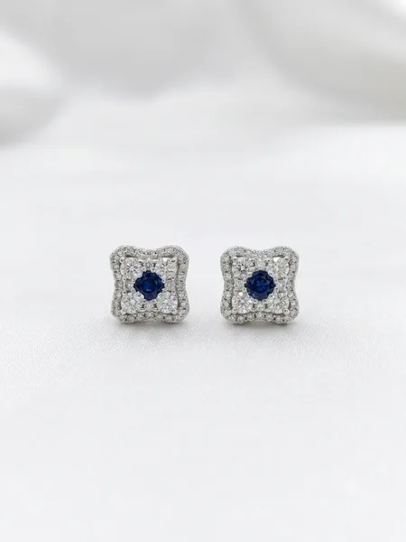 Royal Sapphire Halo Stud Earrings