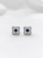 Royal Sapphire Halo Stud Earrings
