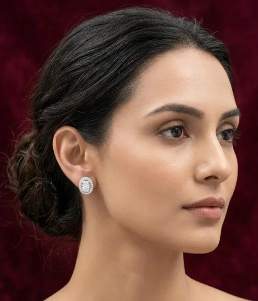 Classic Oval Halo Diamond Stud Earrings