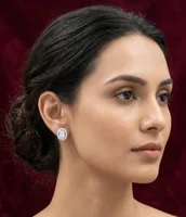 Classic Oval Halo Diamond Stud Earrings
