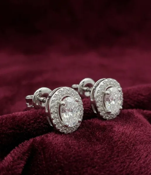Classic Oval Halo Diamond Stud Earrings