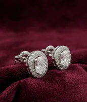 Classic Oval Halo Diamond Stud Earrings