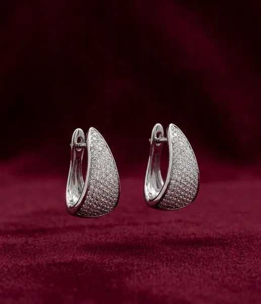 Pavé Diamond Tapered Huggie Hoop Earrings