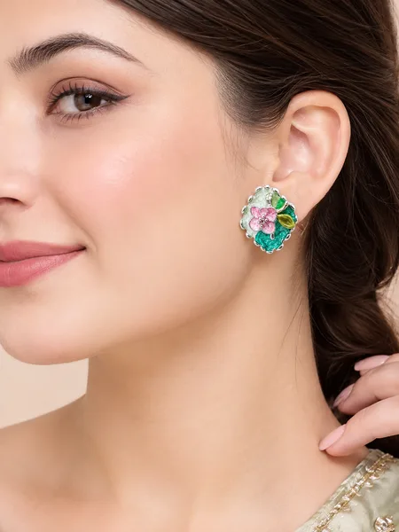Multicolor Floral Enamel Stud Earrings