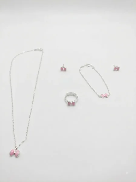 Petal & Pink Butterfly Collection with pendant and bracelet and earrings and ring