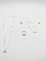 Petal & Pink Butterfly Collection with pendant and bracelet and earrings and ring