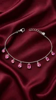 Pink Teardrop Stone Dangle Anklet