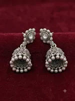 Oxidized Silver-Plated Kundan-Studded Bell Jhumka Earrings