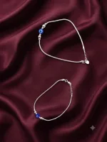 Single Evil Eye Silver Snake-Chain Anklets