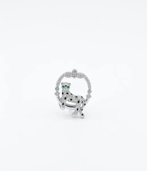 Diamond Panther Circle Collar Brooch