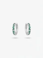 Silver Leaf & Green Stone Mini Hoops