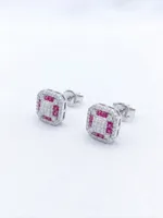 Royal Ruby & Diamond Cushion Halo Stud Earrings
