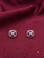 Royal Ruby & Diamond Cushion Halo Stud Earrings