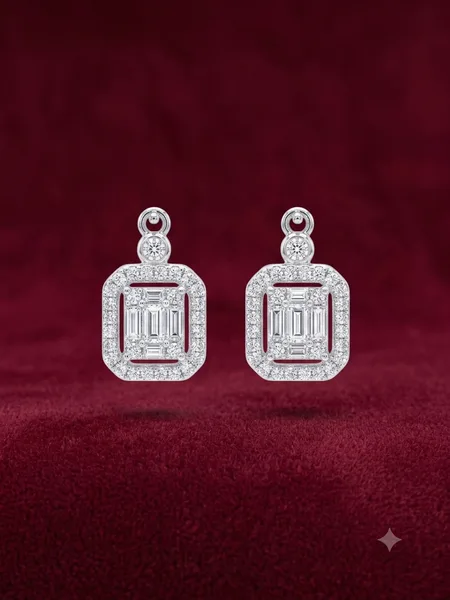 Emerald-Cut Illusion Diamond Stud Earrings