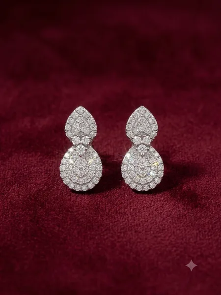 Sparkling Duo-Drop Pave Diamond Halo Earrings