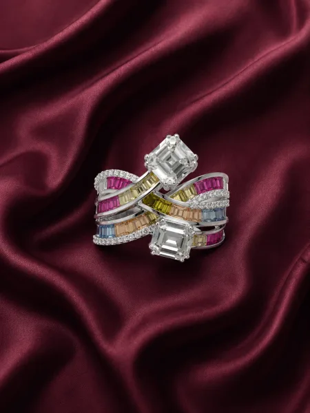 Sterling Silver Multicolor Baguette Cocktail Ring