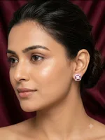 Royal Ruby & Diamond Cushion Halo Stud Earrings