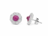 Pink Ruby Floral 925 Sterling Silver Stud Earrings