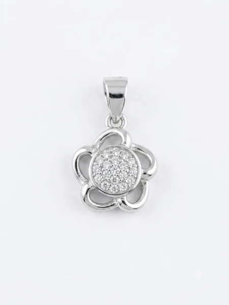 Silver Flower Pave Pendant