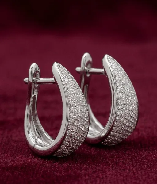 Pavé Diamond Tapered Huggie Hoop Earrings
