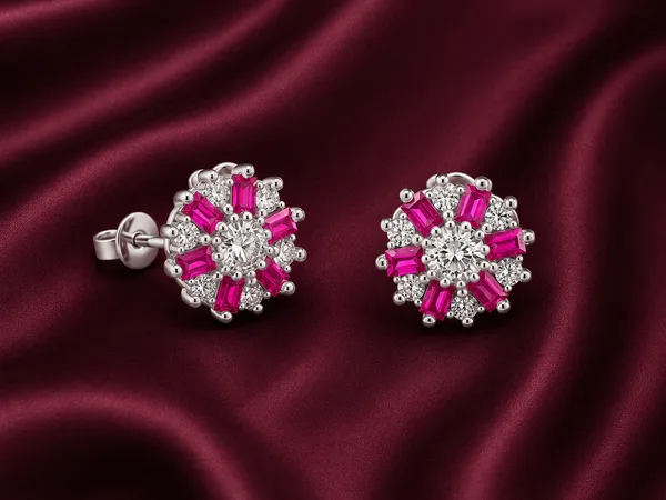Pink Floral Crystal Stud Earrings