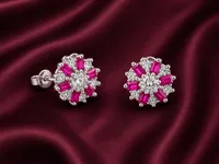 Pink Floral Crystal Stud Earrings