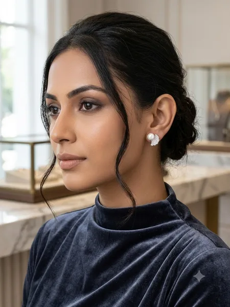 : Pearl & Diamond Fan Stud Earrings