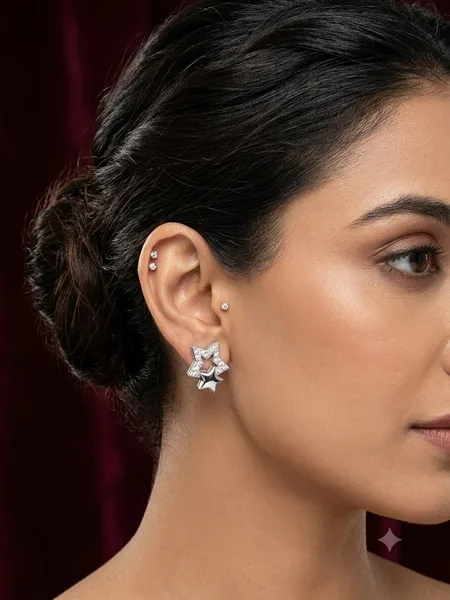 Celestial Duo Diamond Star Stud Earrings