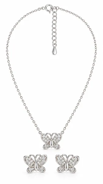 Silver Butterfly Pendant chain with earing