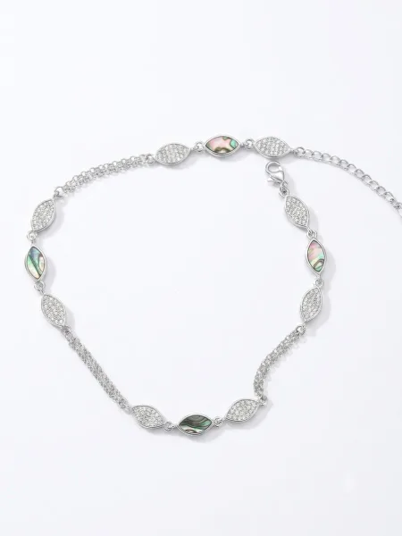 Silver Marquise Abalone Shell & CZ Station Anklet