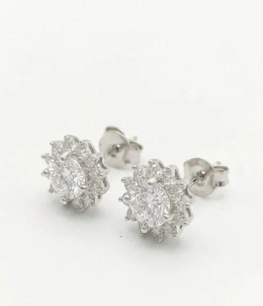 Sparkling Floral Halo Diamond Stud Earrings