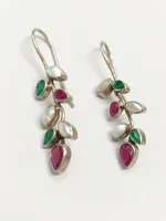 Silver Vine Trio-Gemstone Dangle Earrings