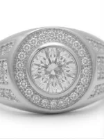 Pave-Accented Round Halo Signet Ring