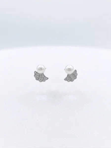 : Pearl & Diamond Fan Stud Earrings