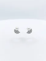 : Pearl & Diamond Fan Stud Earrings