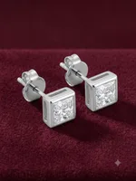 Princess-Cut Bezel Solitaire Stud Earrings