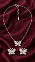Silver Butterfly Pendant chain with earing