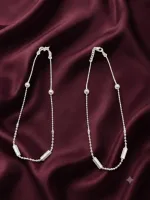 Silver-Plated Beaded and Tube Charm Anklet