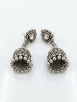 Oxidized Silver-Plated Kundan-Studded Bell Jhumka Earrings
