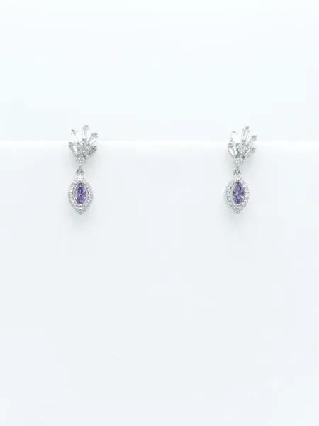 Marquise-Cut Purple Amethyst Halo Pendant With Earrings Set