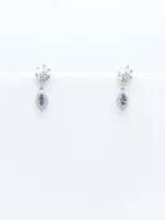 Marquise-Cut Purple Amethyst Halo Pendant With Earrings Set