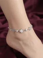 Floral Crystal Silver Anklet