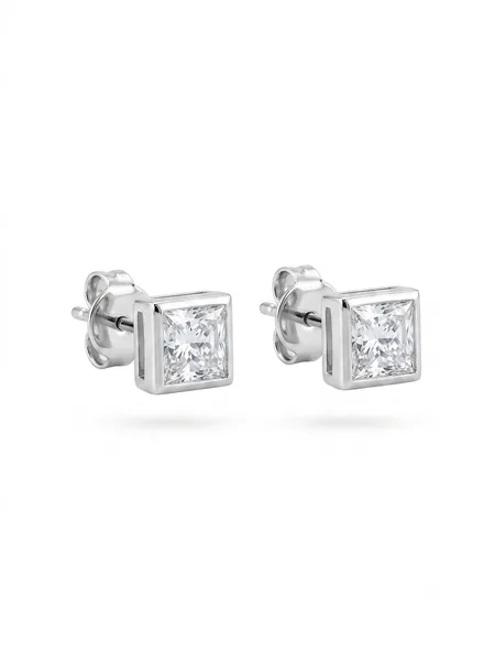 Princess-Cut Bezel Solitaire Stud Earrings