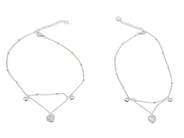 Elegant Double Layer Heart Charm Anklet