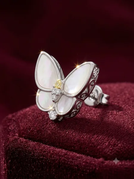 Mother of Pearl Diamond Butterfly Stud Earrings