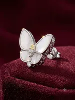 Mother of Pearl Diamond Butterfly Stud Earrings