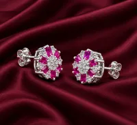 Silver Pink Bloom Earring