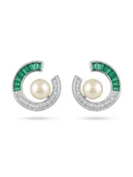 Modern Baguette Emerald and Diamond Pearl Ear Climbers