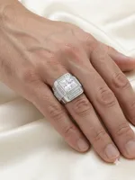 Silver Square CZ Pave Accent Statement Ring